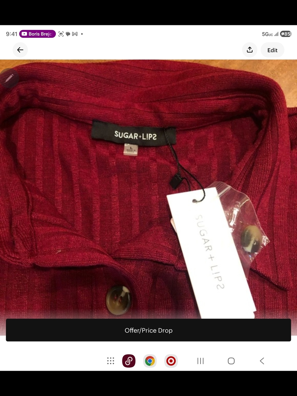 GAP Red Ribbed Button-Front Short Sleeve Dress - Picture 5 of 6